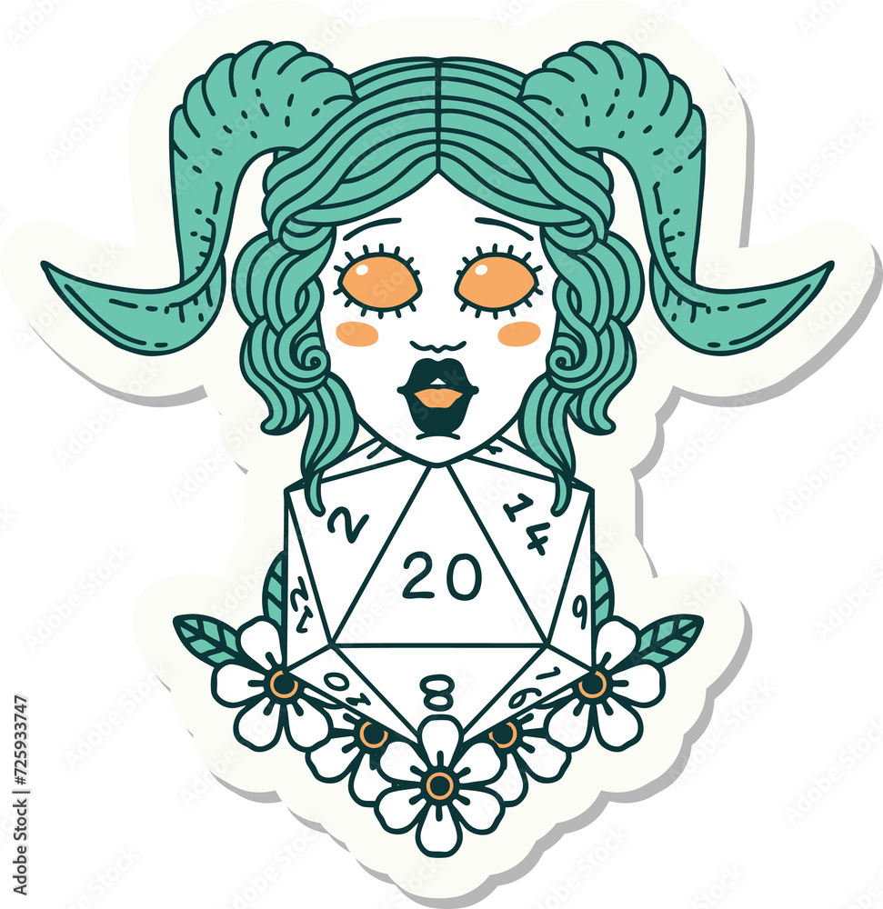 tiefling with natural twenty dice roll sticker tiefling with natural twenty dice roll sticker