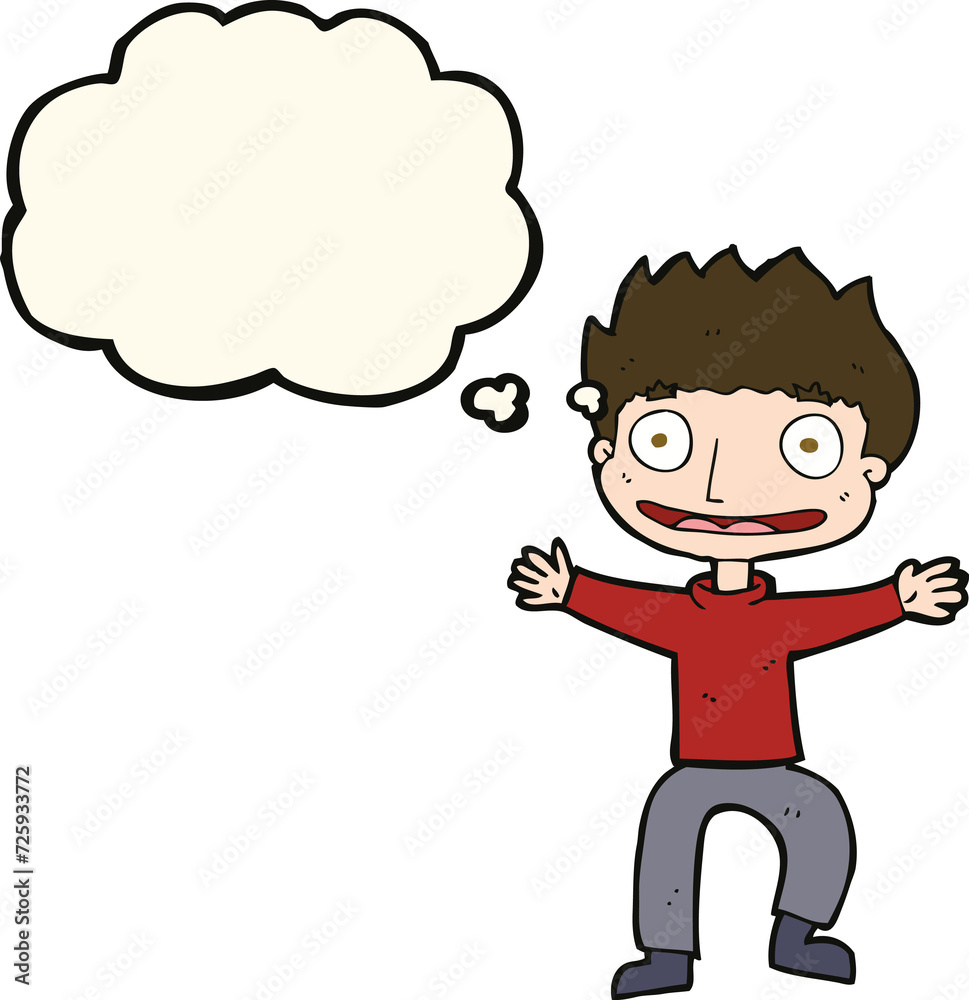 cartoon grinning boy with thought bubble cartoon grinning boy with thought bubble