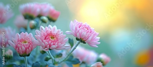 Blurred background enhances the beauty of chrysanthemum blooms.