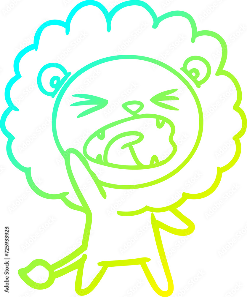 cold gradient line drawing cartoon lion