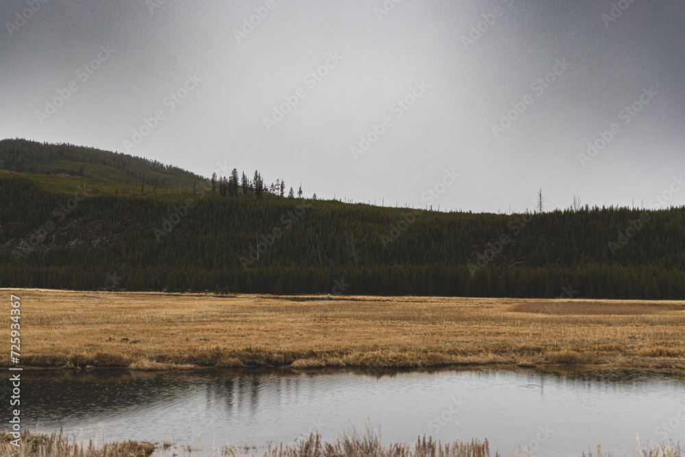 Dramatic View of Yellowstone National Park in the Winter with Some Snowfall Dramatic View of Yellowstone National Park in the Winter with Some Snowfall