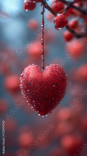 Red heart shaped confetti. AI generated art illustration.
