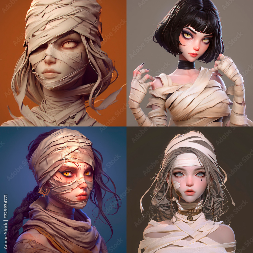 Obraz premium Set of 3d avatar mummy female 