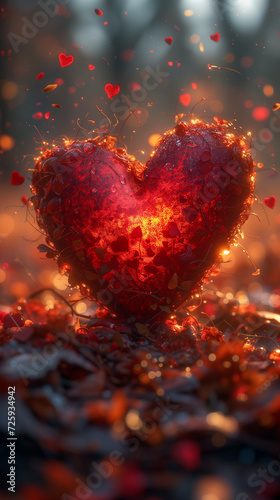 Red heart shaped confetti. AI generated art illustration.