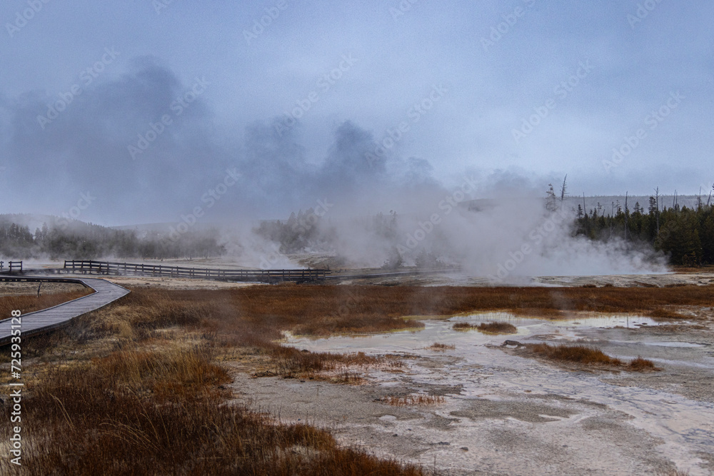 Dramatic View of Yellowstone National Park in the Winter with Some Snowfall Dramatic View of Yellowstone National Park in the Winter with Some Snowfall