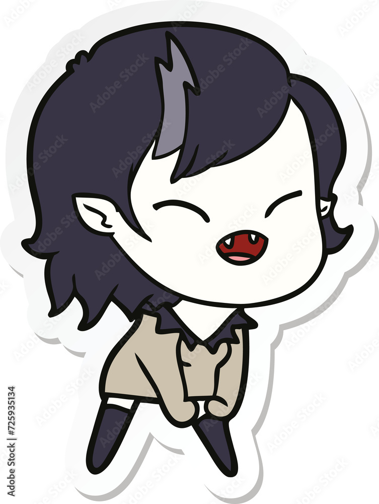 sticker of a cartoon laughing vampire girl sticker of a cartoon laughing vampire girl
