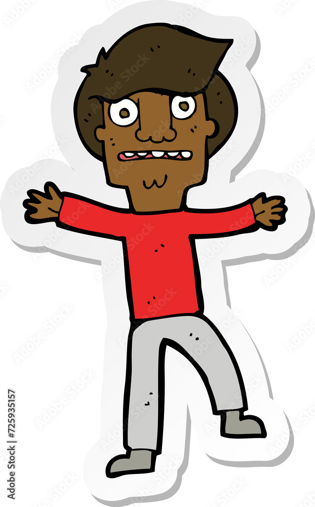 sticker of a cartoon boy panicking sticker of a cartoon boy panicking