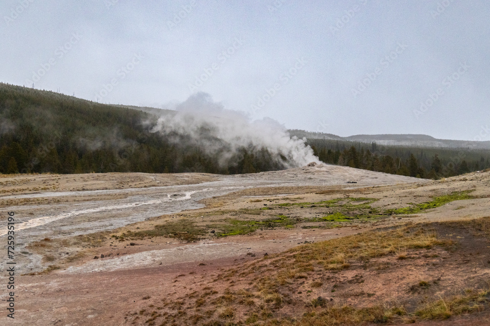 Dramatic View of Yellowstone National Park in the Winter with Some Snowfall