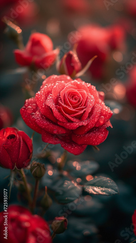 Red heart shaped confetti. AI generated art illustration.