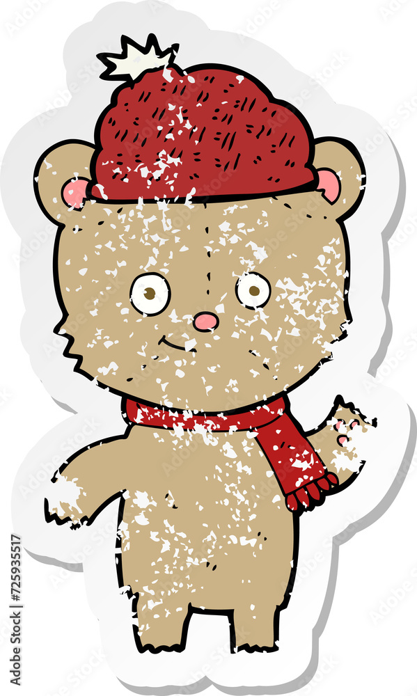 retro distressed sticker of a cartoon bear in hat retro distressed sticker of a cartoon bear in hat