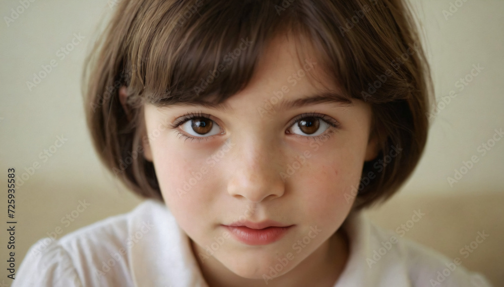 Charming Young Brunette with Playful Smile and Freckles, Headshot in Soft Light, Wearing White Shirt Charming Young Brunette with Playful Smile and Freckles, Headshot in Soft Light, Wearing White Shirt