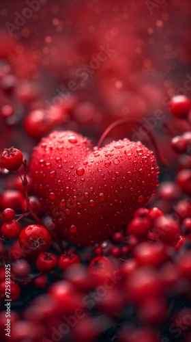 Red heart shaped confetti. AI generated art illustration.