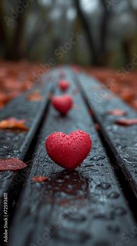 Red heart shaped confetti. AI generated art illustration.