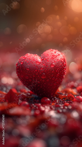 Red heart shaped confetti. AI generated art illustration.