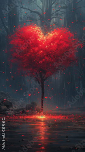 Red heart shaped confetti. AI generated art illustration.