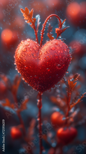 Red heart shaped confetti. AI generated art illustration.