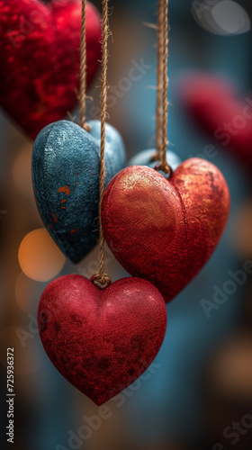 Red heart shaped confetti. AI generated art illustration.