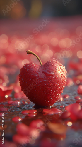 Red heart shaped confetti. AI generated art illustration.