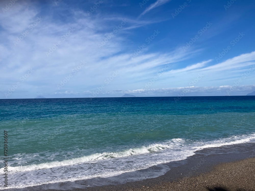 Blue Sky with Clouds and Waves ‎⁨Sicily⁩, ⁨Capo d'Orlando⁩, ⁨Isole⁩, ⁨Italy⁩