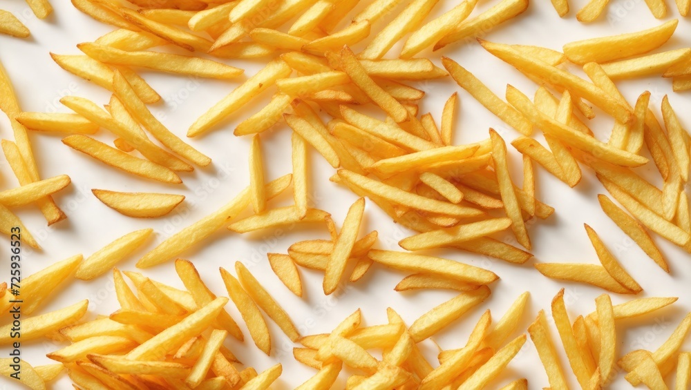 French fries on white, fast food pattern, potato French fries on white, fast food pattern, potato