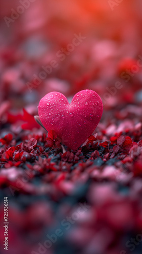 Red heart shaped confetti. AI generated art illustration.