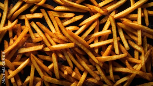 French fries on black, fast food pattern, potato