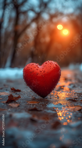 Red heart shaped confetti. AI generated art illustration.