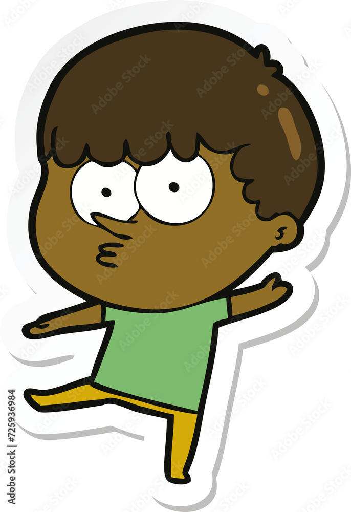 sticker of a cartoon curious boy