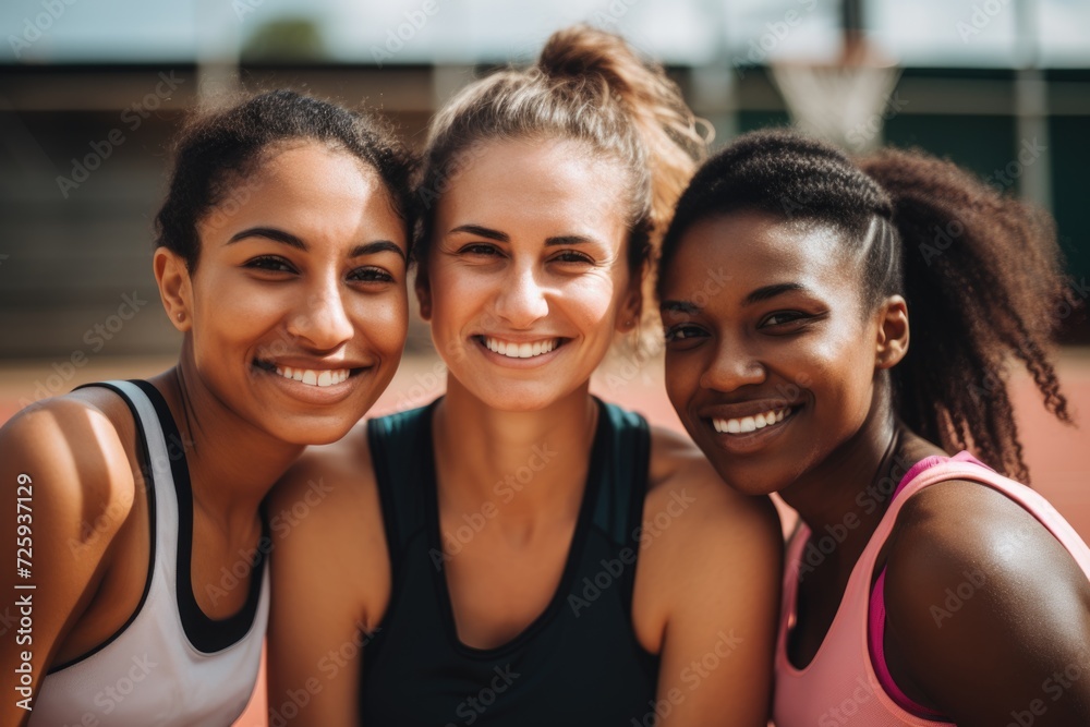 Smiling portrait of a group of young female basketball players