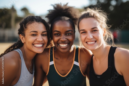 Smiling portrait of a group of young women doing sports © Geber86