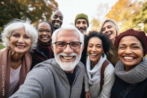 Smiling portrait of a group of senior people in the city