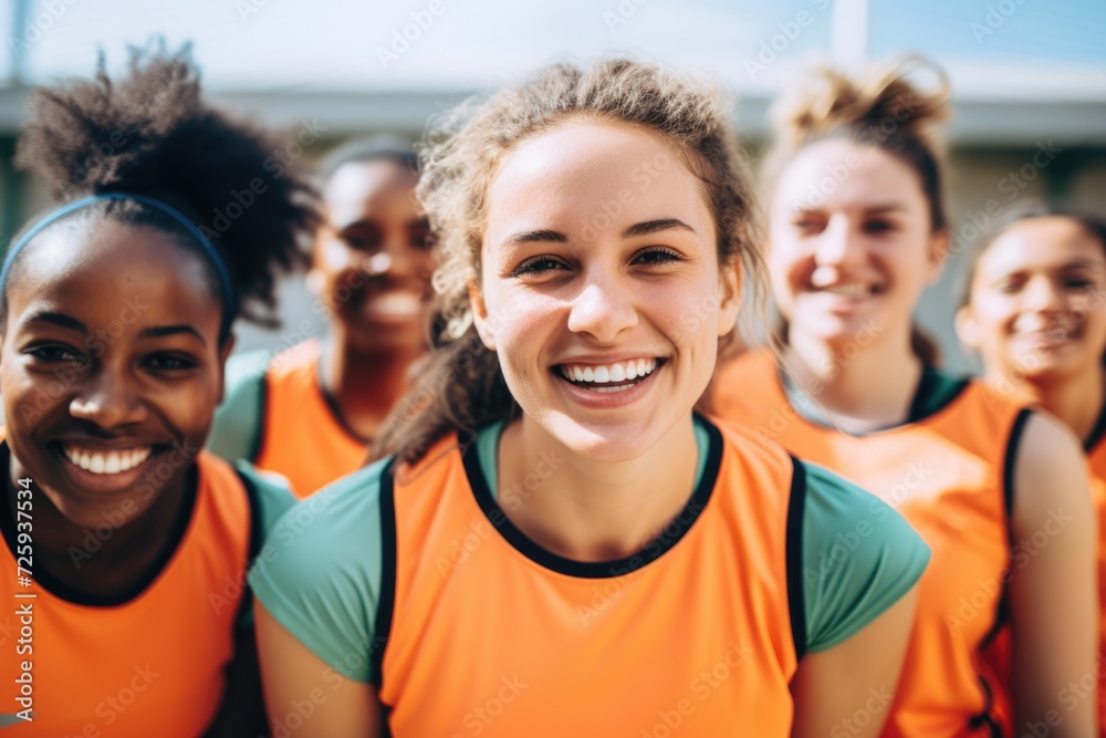 Smiling portrait of a group of young women doing sports Smiling portrait of a group of young women doing sports