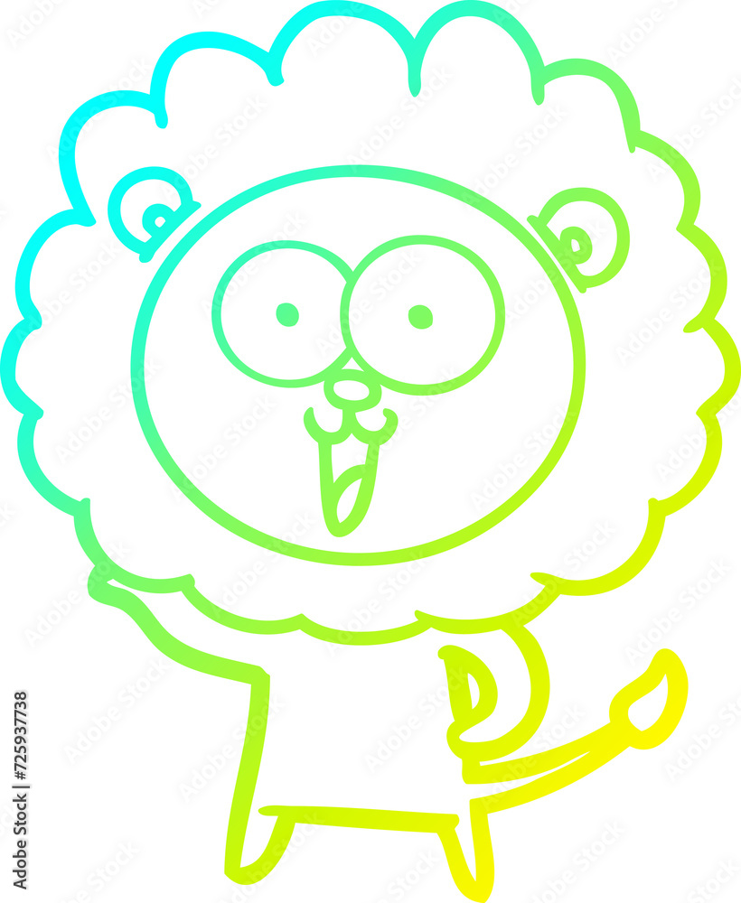 Obraz premium cold gradient line drawing happy cartoon lion