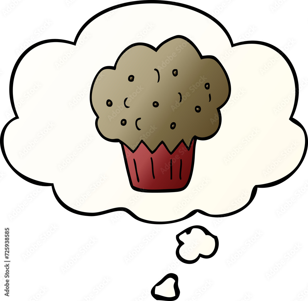 cartoon muffin and thought bubble in smooth gradient style