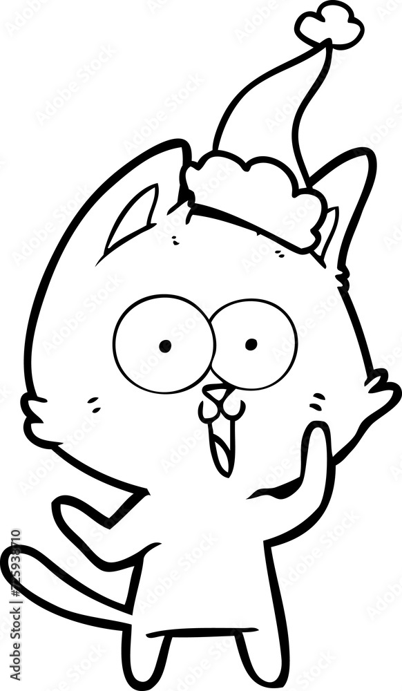 funny line drawing of a cat wearing santa hat funny line drawing of a cat wearing santa hat