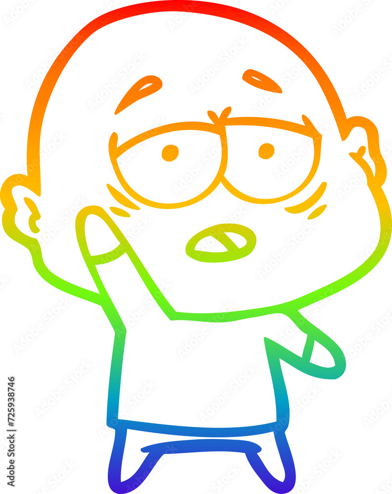 Obraz premium rainbow gradient line drawing cartoon tired bald man