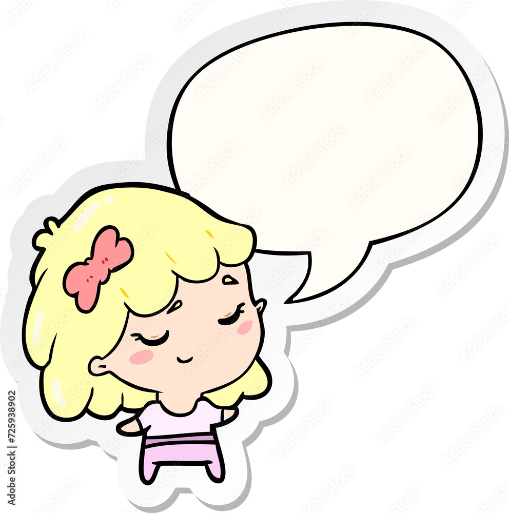 cute cartoon happy girl and speech bubble sticker cute cartoon happy girl and speech bubble sticker
