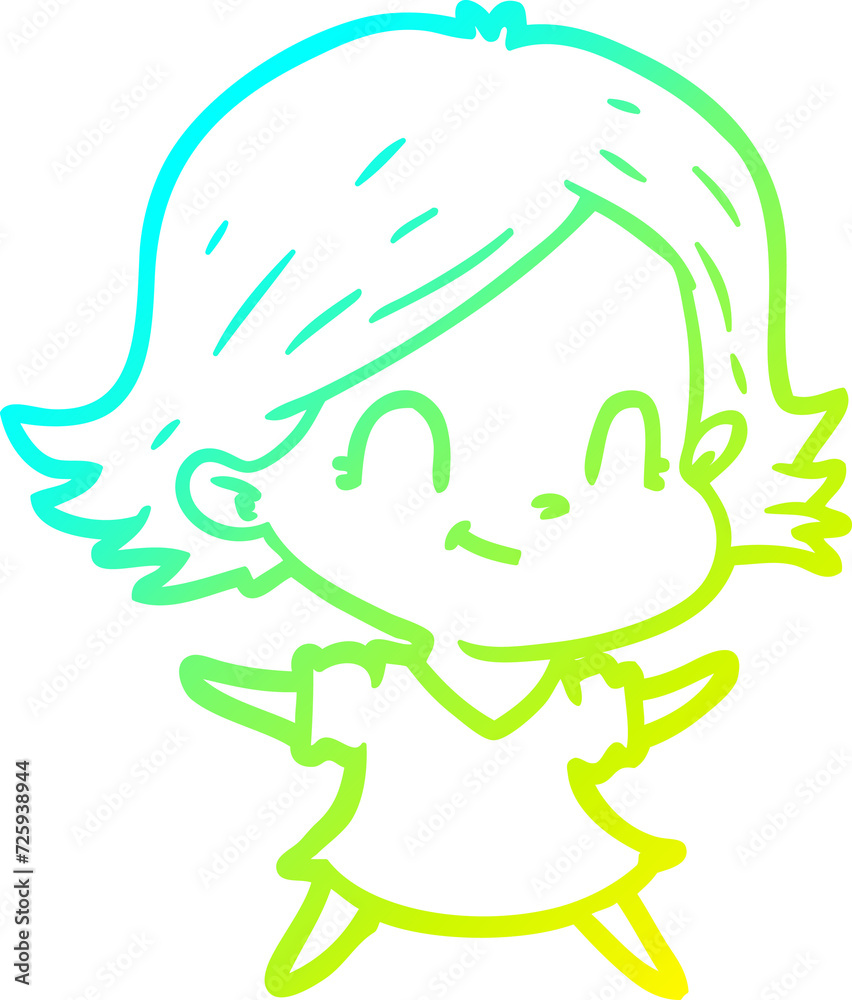 cold gradient line drawing cartoon friendly girl