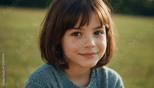 Sunlit Young Brunette with Playful Smile and Freckles in a Sunny Field - Headshot Portrait