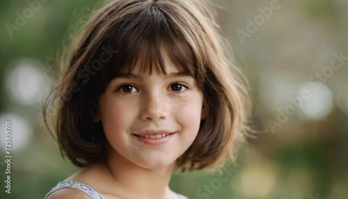 Charming Young Brunette Girl with Playful Smile and Freckles - Head and Shoulders Portrait in Soft Light