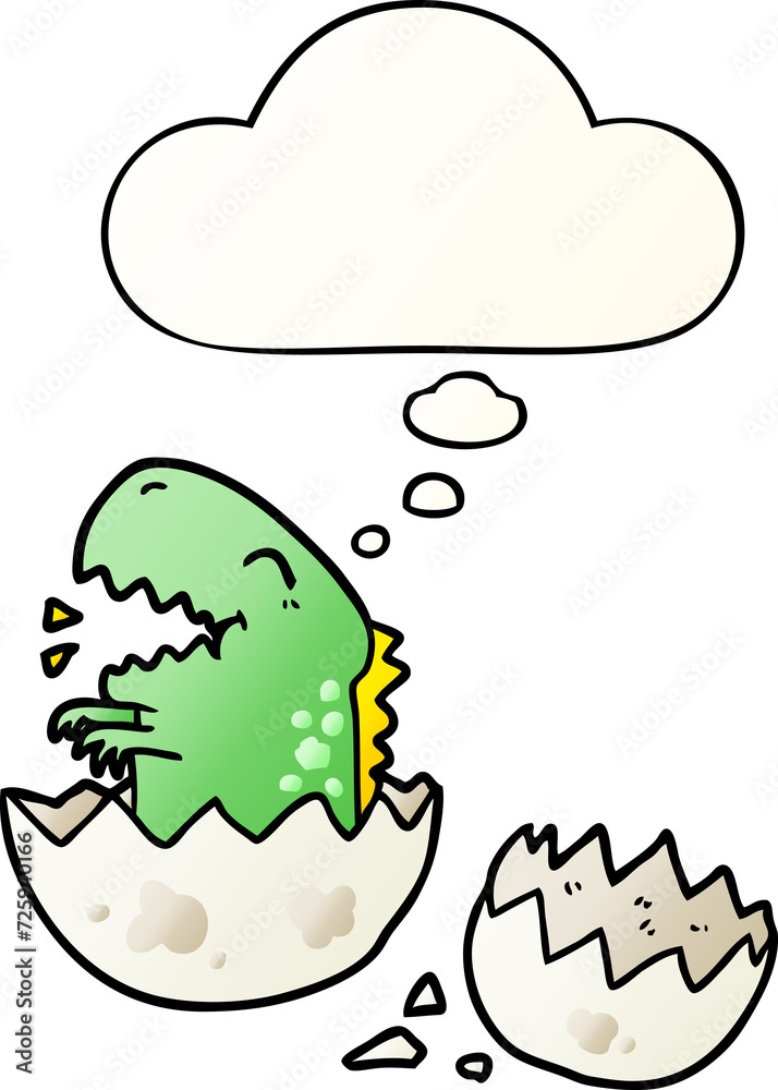 cartoon dinosaur hatching and thought bubble in smooth gradient style cartoon dinosaur hatching and thought bubble in smooth gradient style