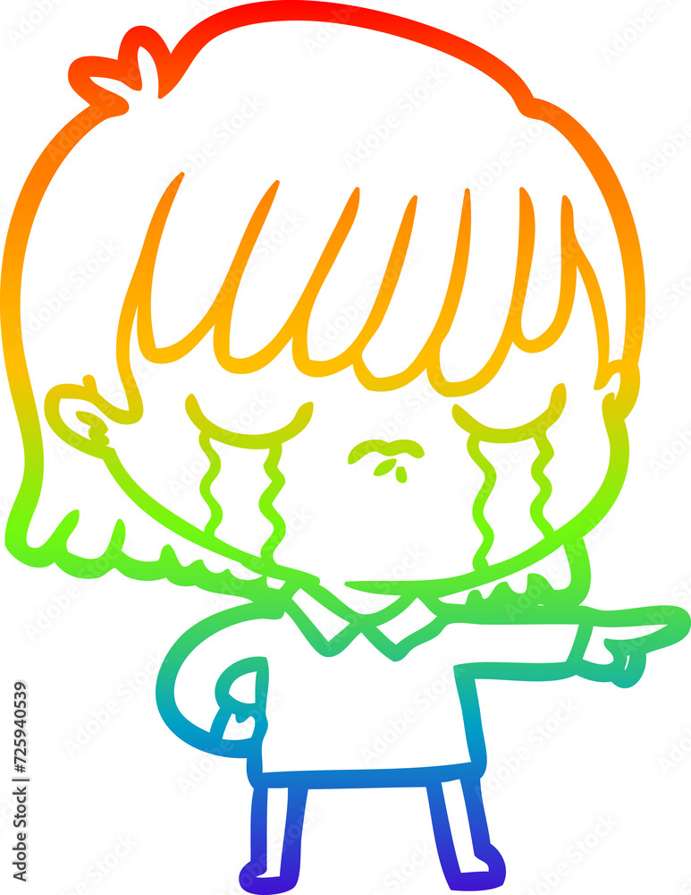 rainbow gradient line drawing cartoon woman crying
