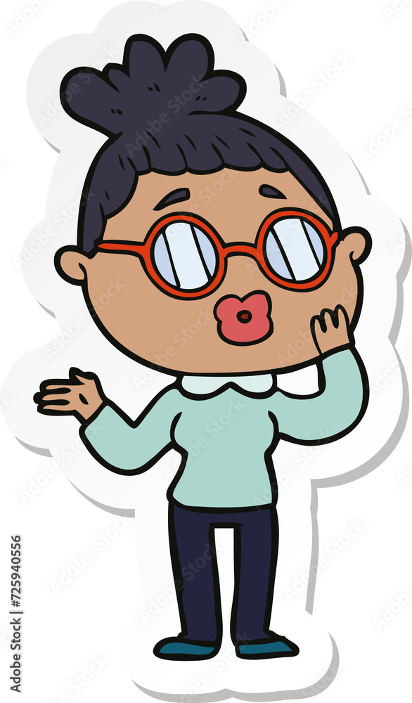 sticker of a cartoon woman wearing spectacles sticker of a cartoon woman wearing spectacles
