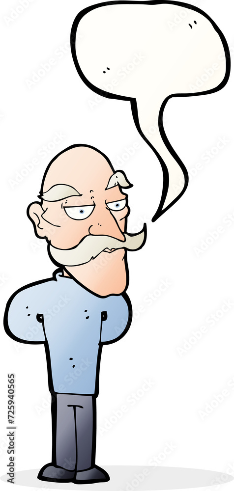 cartoon old man with mustache with speech bubble