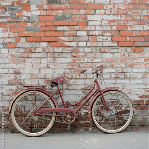 Retro bicycle on vintage brick wall