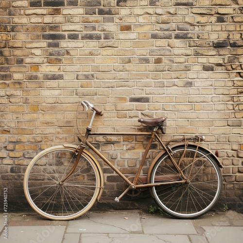 Retro bicycle on vintage brick wall