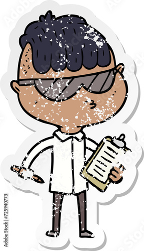 distressed sticker of a cartoon boy wearing sunglasses