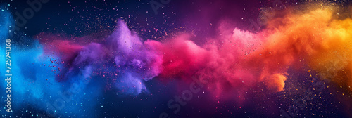 Colored powder explosion. Colorful rainbow Holi paint splash.  Hindu festival of colors.