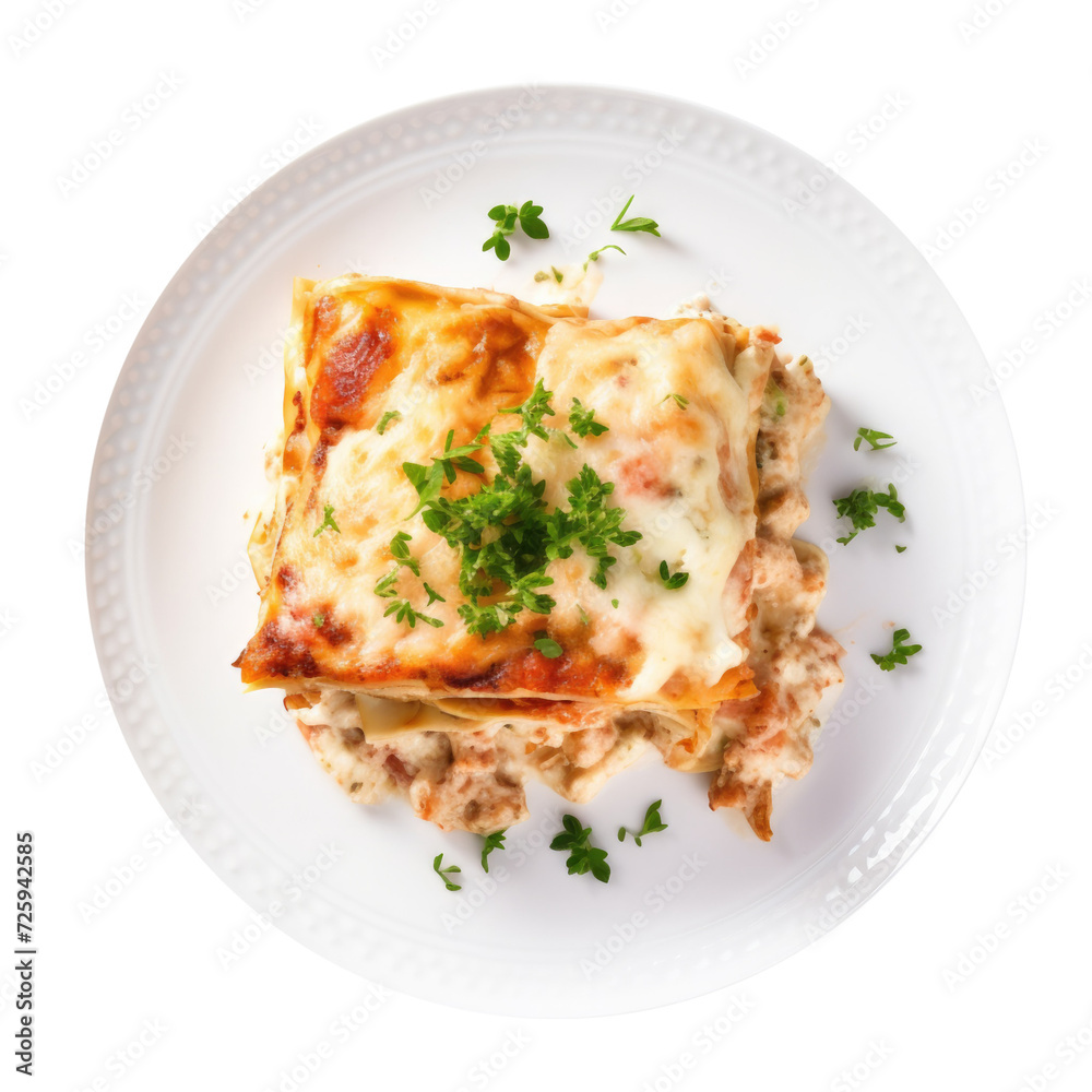 A Delicious Plate of Chicken Lasagna Isolated on a Transparent Background A Delicious Plate of Chicken Lasagna Isolated on a Transparent Background