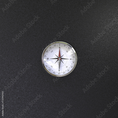 Compass with wind rose over black background view from the top